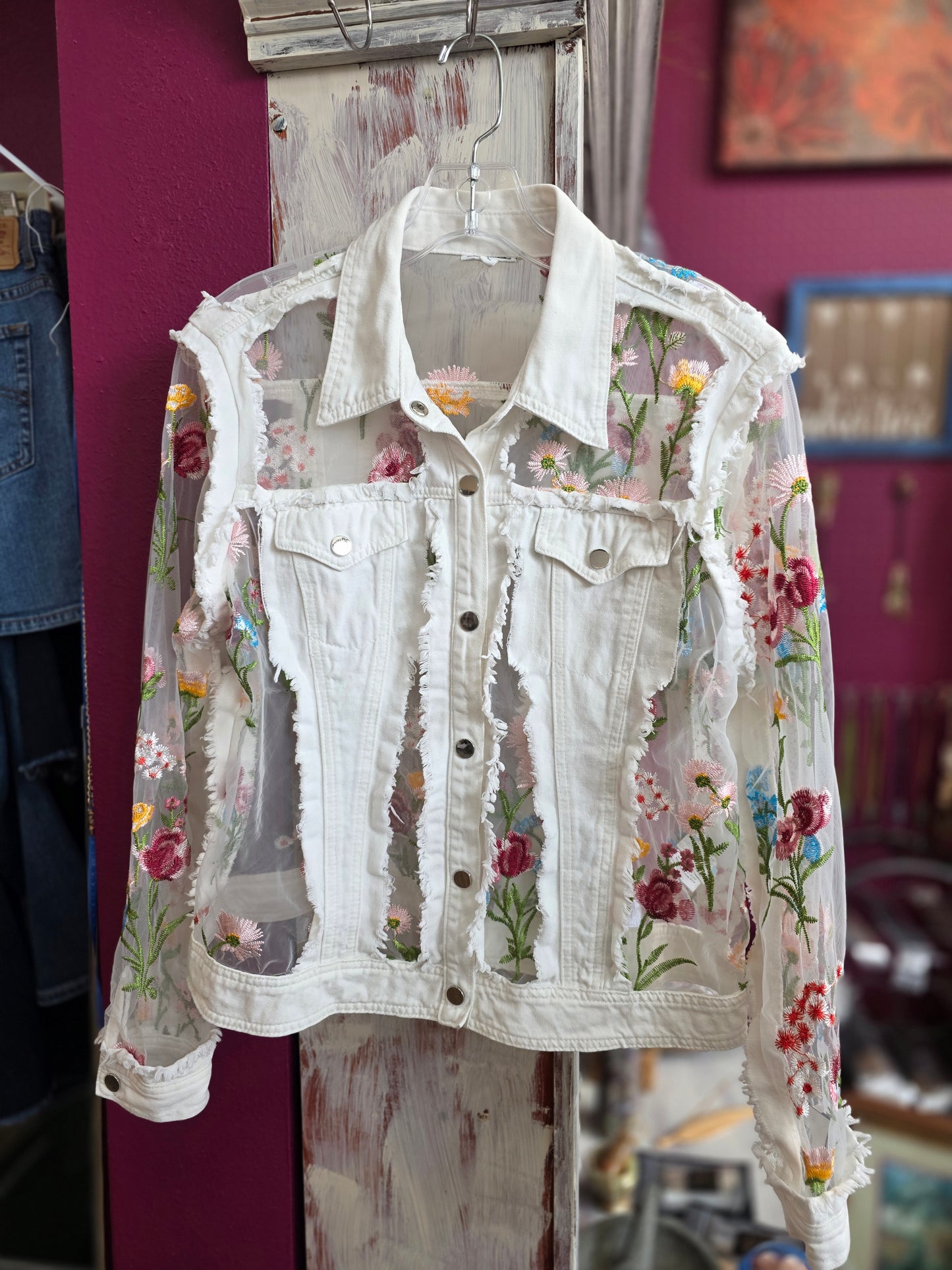 Paris Denim/Sheer Lace Jacket Sz Large