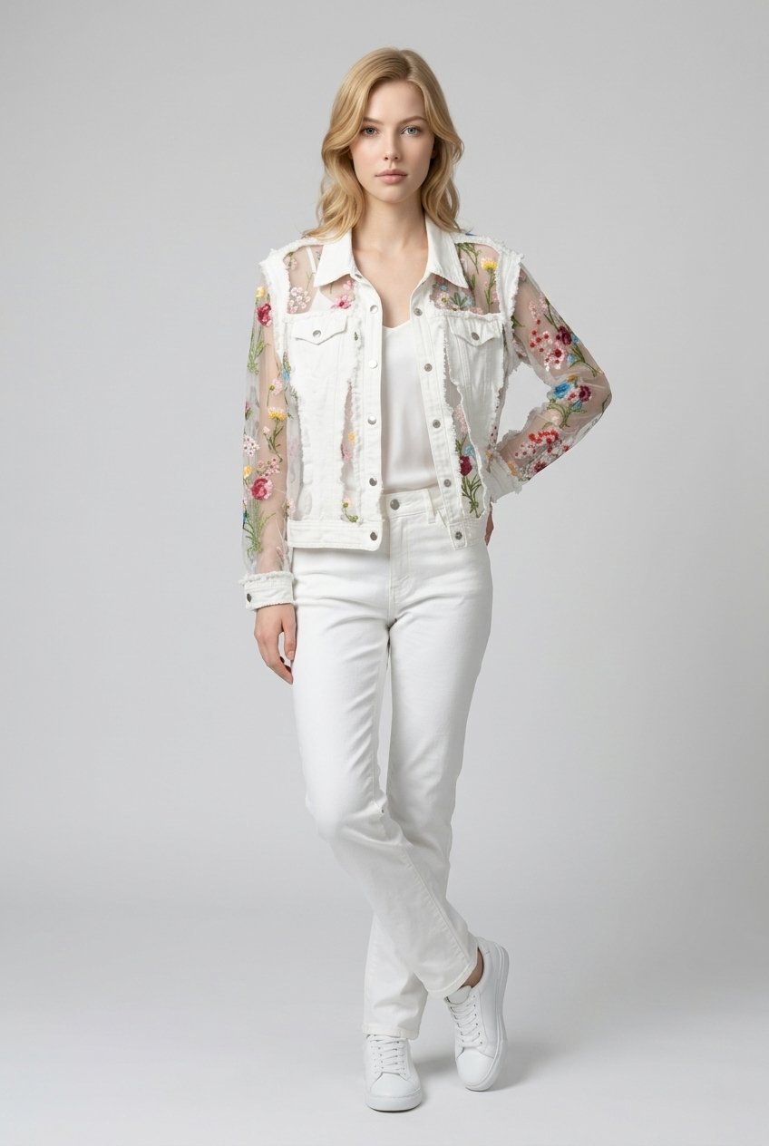 Paris Denim/Sheer Lace Jacket Sz Large