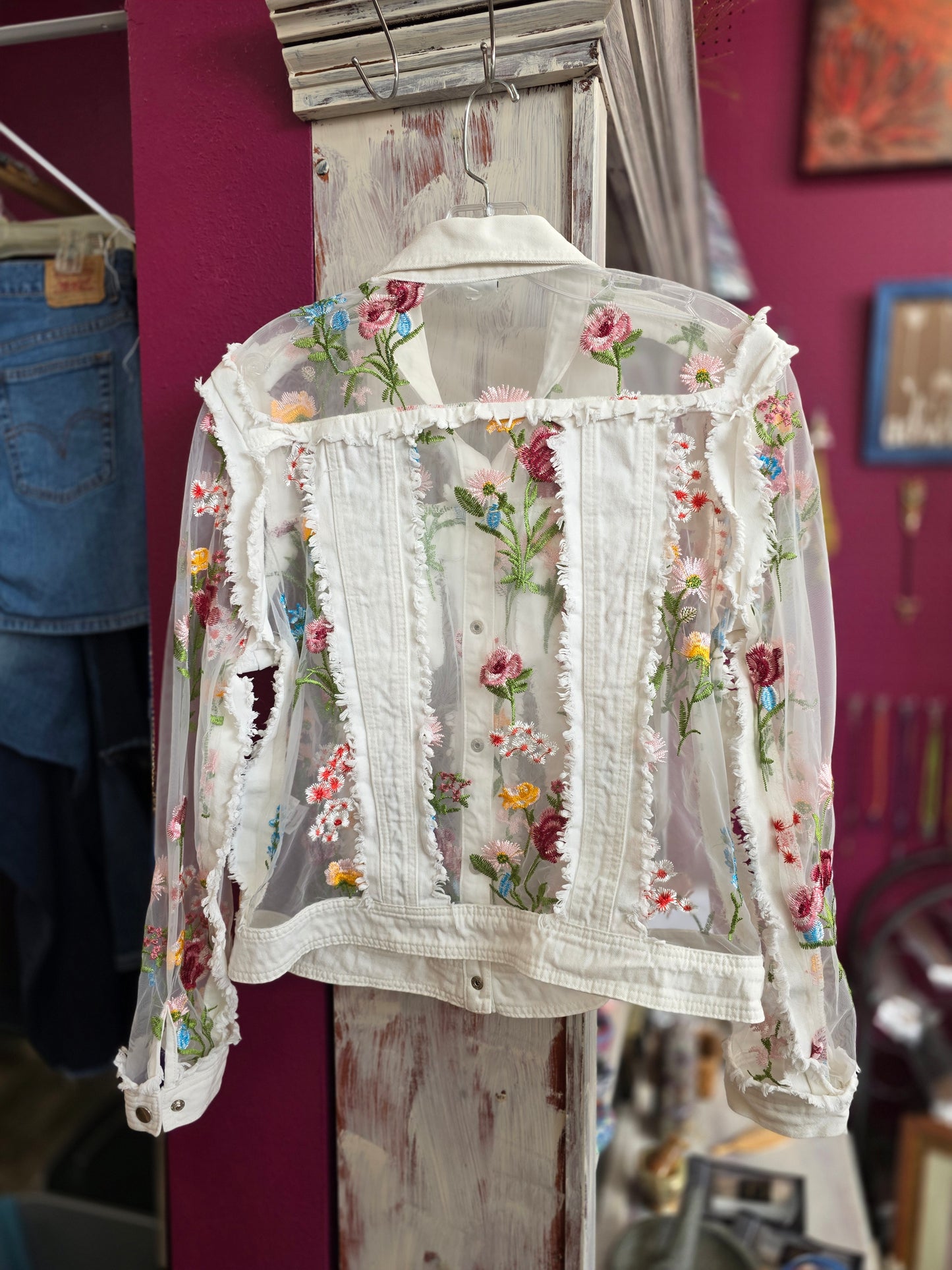 Paris Denim/Sheer Lace Jacket Sz Large