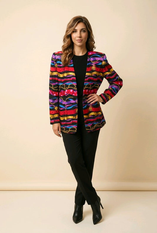Maggy London 100% Silk Printed Blazer Sz 12