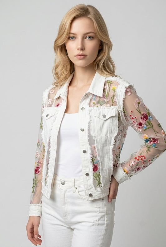 Paris Denim/Sheer Lace Jacket Sz Large