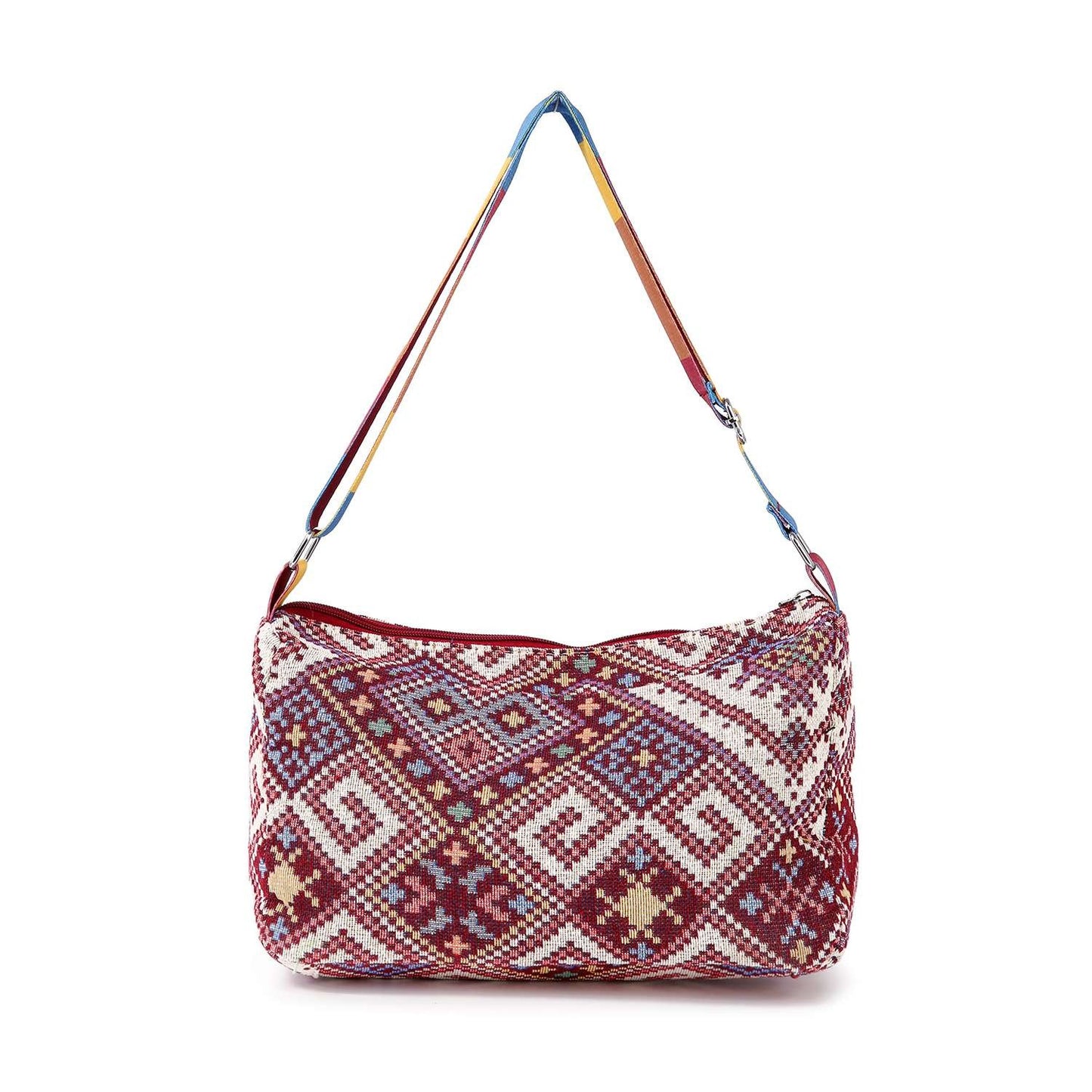 Woven Tapestry Shoulder Bag - Red