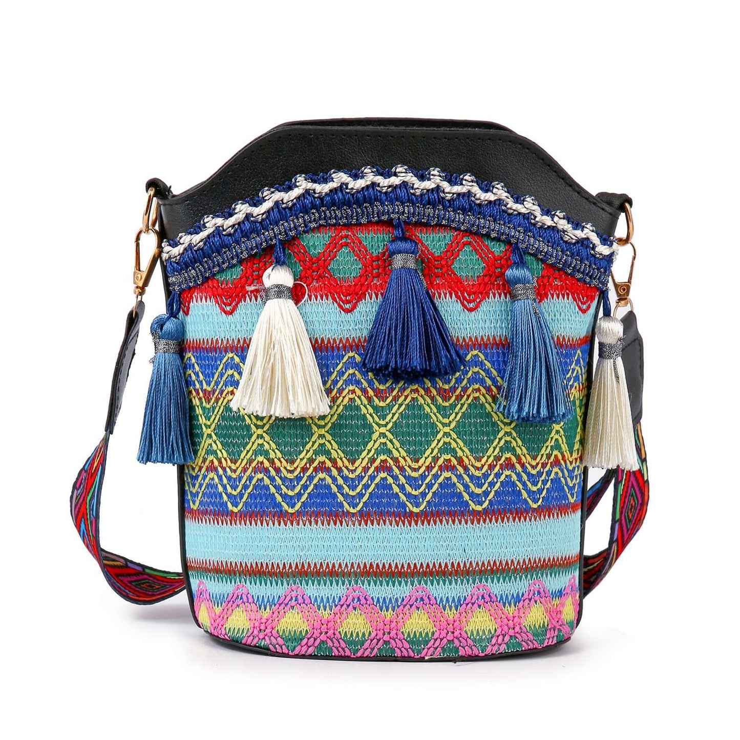 Woven Petite Bucket Crossbody Bag - Blue