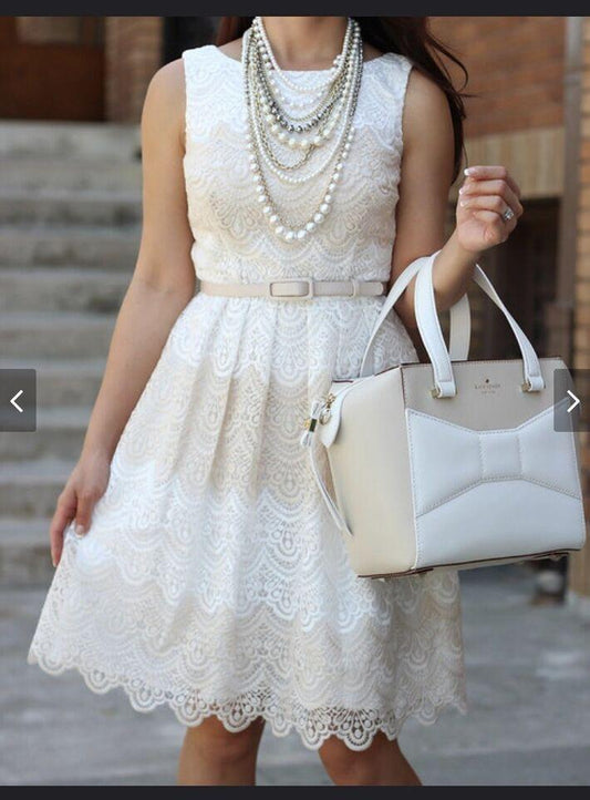White House Black Market Two Tone Block Color Lace Sleeveless Dress Sz 8