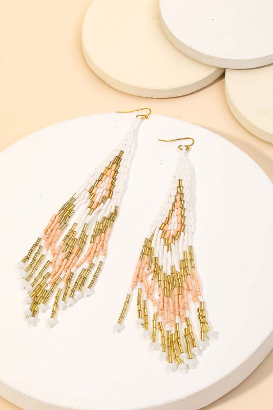 Seed Beaded Fringe Drop Earrings