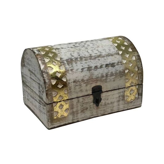 Lattice Design Half Round Hand-Carved Wood Chest