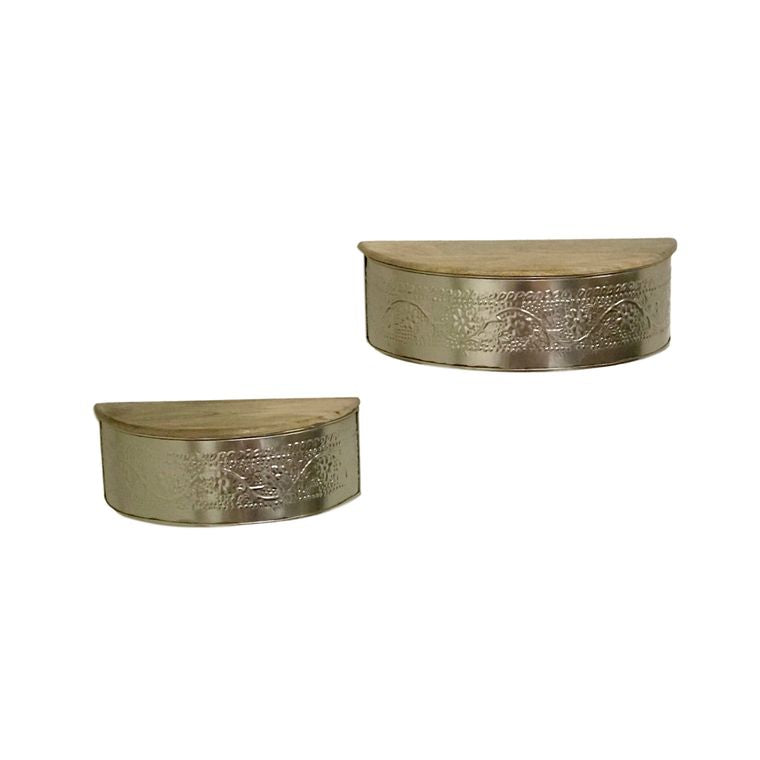 Set/2 Hidden Compartment Embossed Floating Wall Shelves
