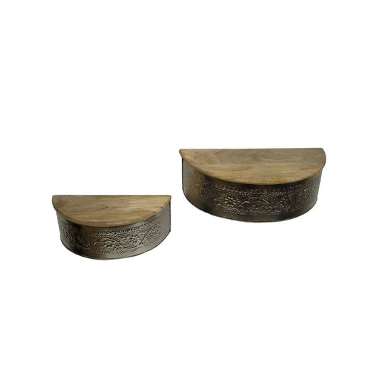 Set/2 Hidden Compartment Embossed Floating Wall Shelves